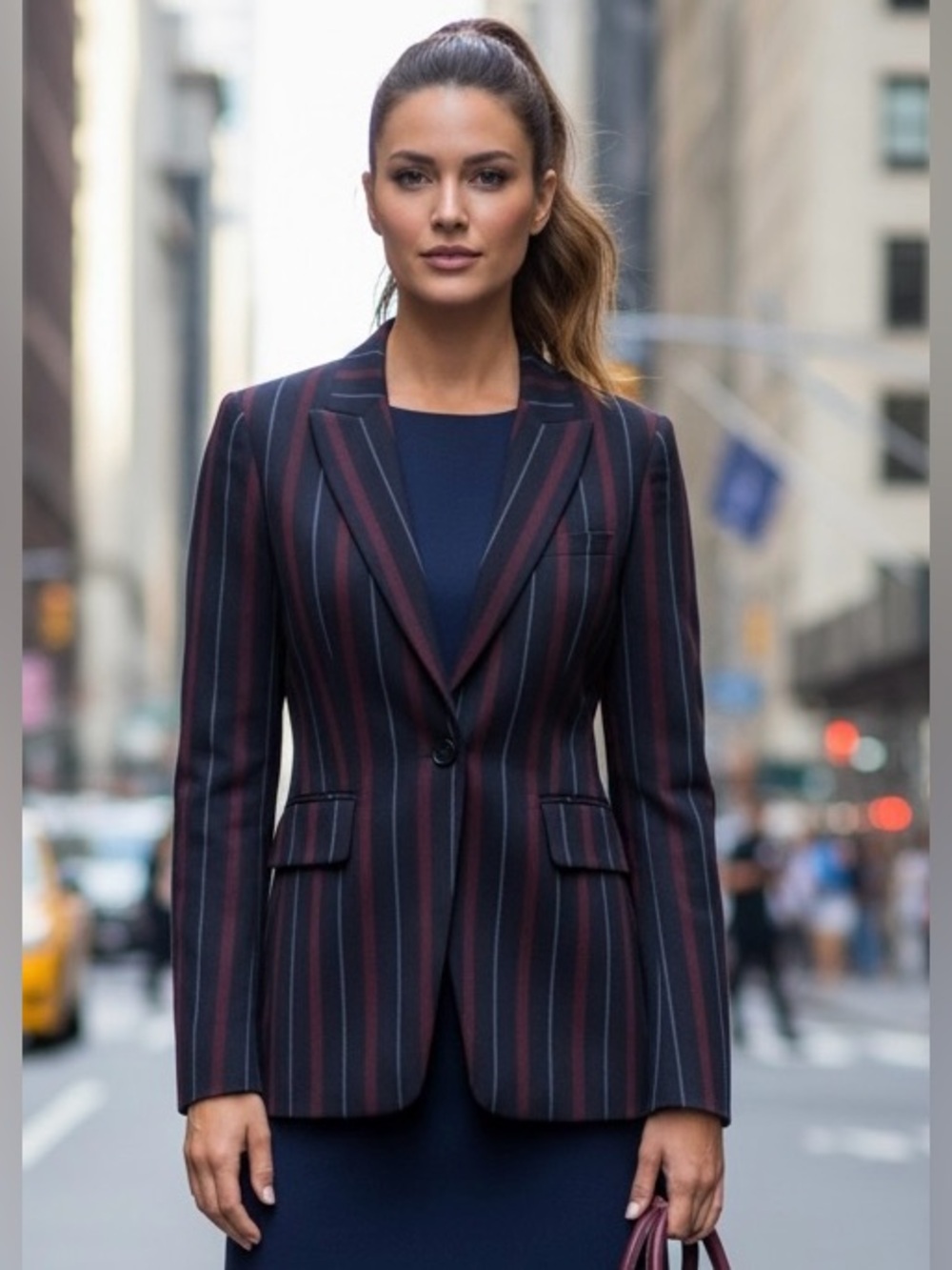 Veronica Beard Carter Cutaway Striped Dickey Blazer Navy Wine Size 6